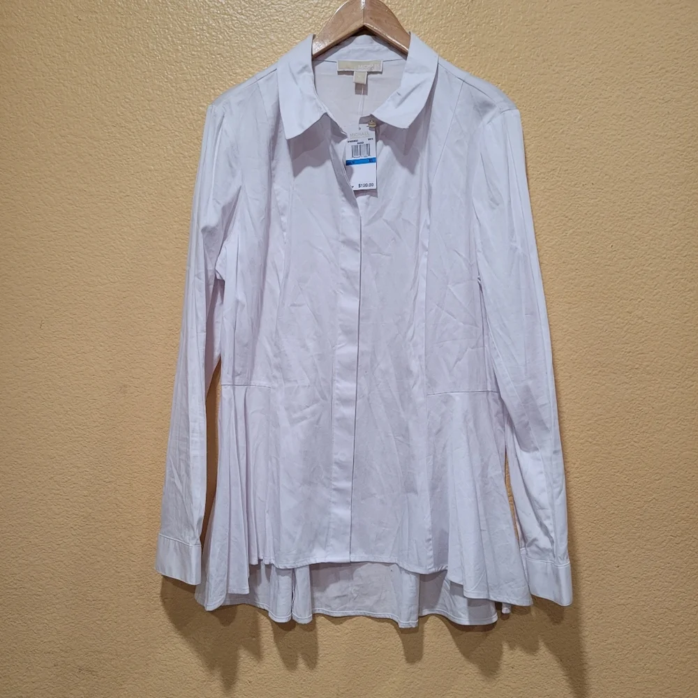 Michael Kors White Long Sleeve Button-Front Tunic Top